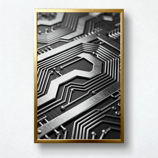 Chrome Code Paint by Numbers | Minimalist Silver Circuit Abstract Art | Tech Luxe by PaintEasy
