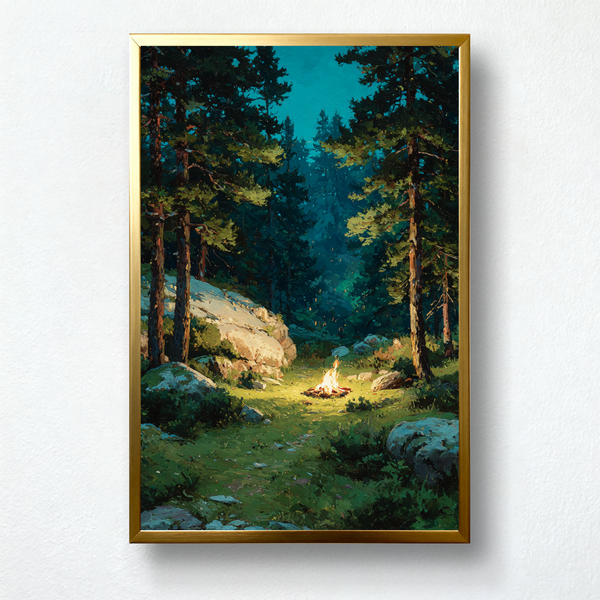 Forest Ember Paint by Numbers | Campfire in Pine Woods Night Scene Wall Art | PaintEasy®