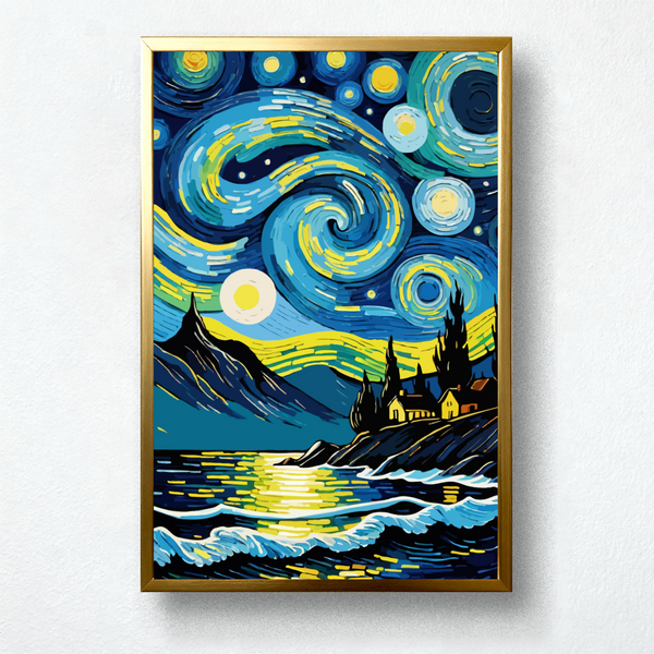 Starry Coast Paint by Numbers | Van Gogh Inspired Ocean Sky Art Kit for Kids | PaintEasy