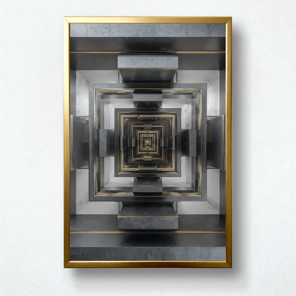 Echo Core Paint by Numbers | Futuristic Metallic Symmetry Art in Silver & Gold | Tech Luxe by PaintEasy