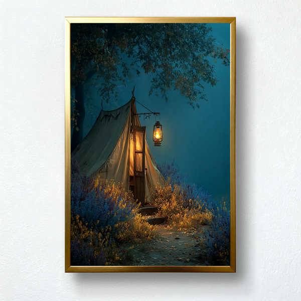 Lantern Haven Paint by Numbers | Cozy Tent with Lantern Glow in Twilight Forest | PaintEasy®