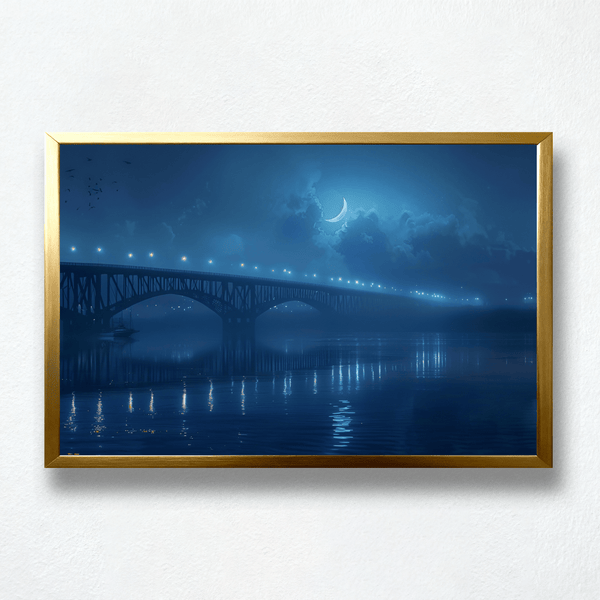Lunar Serenity Paint by Numbers | Crescent Moon Bridge Over Misty River | PaintEasy®