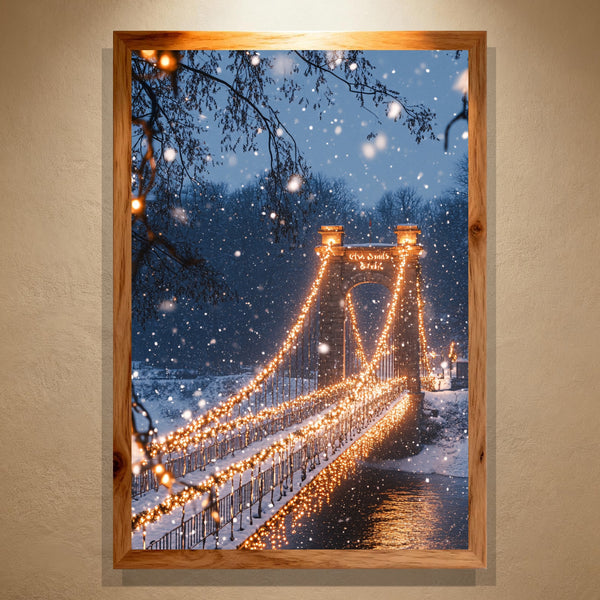 Bridge of Lights Paint by Numbers | Winter Night Scene with Snow & Golden Lights | PaintEasy