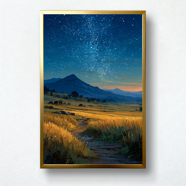 Starpath Meadow Paint by Numbers | Starlit Field & Mountain Horizon Night Sky Art | PaintEasy®
