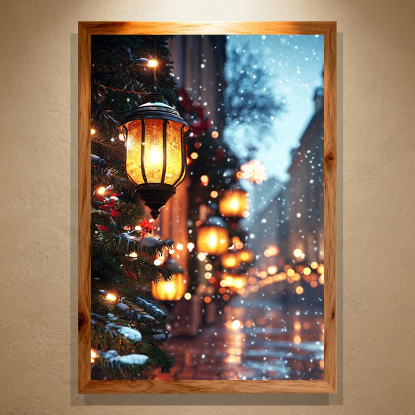 Lantern Street Paint by Numbers | Cozy Christmas Eve Scene | Winter Lights Wall Art | PaintEasy