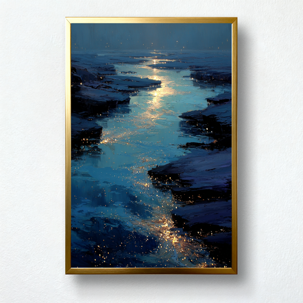 Starlit Current Paint by Numbers | Midnight River & Golden Reflections Wall Art | PaintEasy®