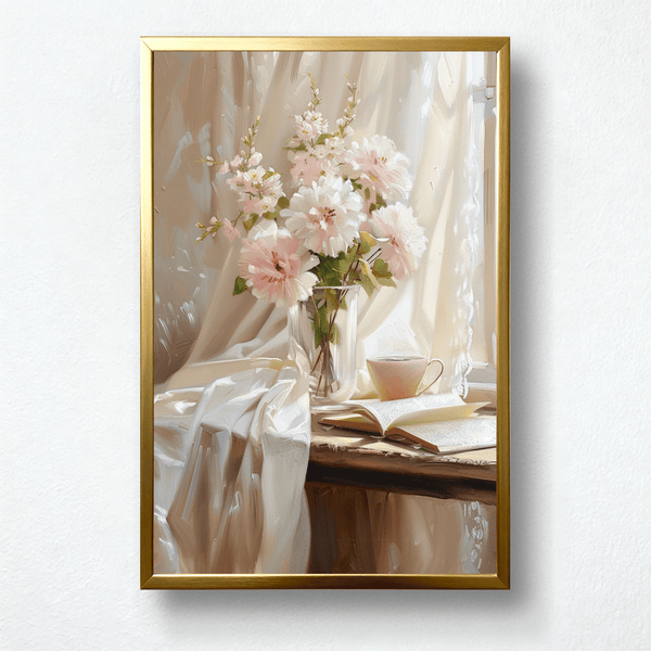 Morning Petals Paint by Numbers | Pastel Flowers & Book by the Window