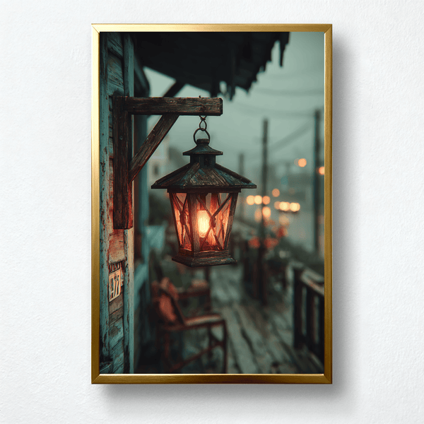 Porchlight Echo Paint by Numbers | Rustic Lantern & Rainy Evening Wall Art | PaintEasy®