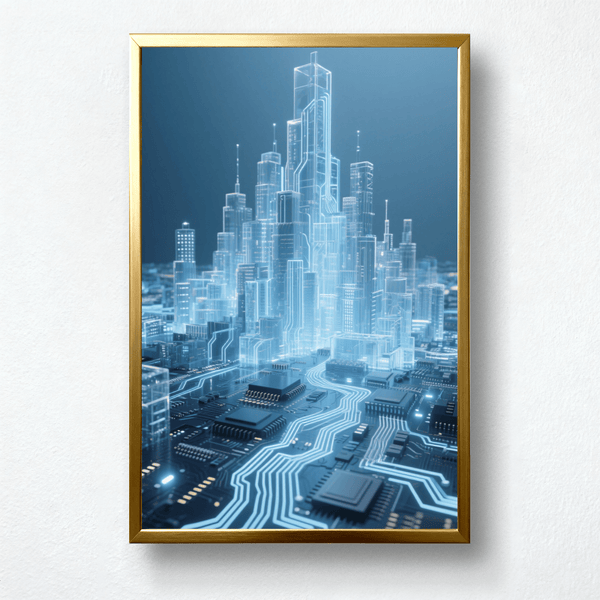 Neon Circuit Paint by Numbers | Futuristic Cyber Cityscape | Tech Luxe Collection by PaintEasy