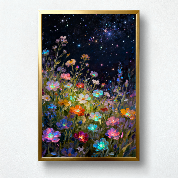 Paint by Numbers: Surreal Oil Painting of Flowers and Galaxy