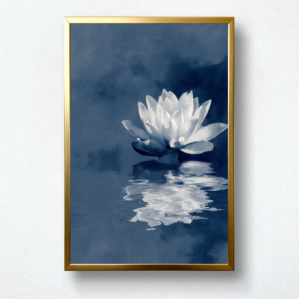 Moon Lotus – Zen Reflection Paint by Numbers | Stillness in Blu