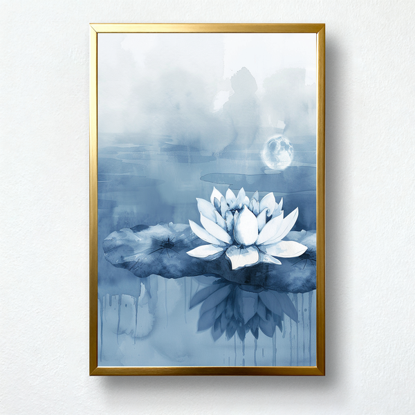 Moonlit Lotus – Blue Serenity Paint by Numbers | Zen Tranquility Under the Moonlight