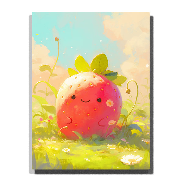 Strawberry Baby with Tiny Leaf Hat-Strawberry Meadow Daydream – Cute Berry Friends Paint by Numbers Kit | PaintEasy