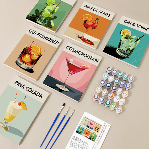 Classic Cocktail Bar Poster Mini Set (6 in) Paint by Numbers Kit For Beginners