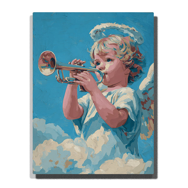 Little Trumpet Angel in Heavenly Clouds – Sweet Cherub & Bright Sky Blessings Paint by Numbers Kit | PaintEasy