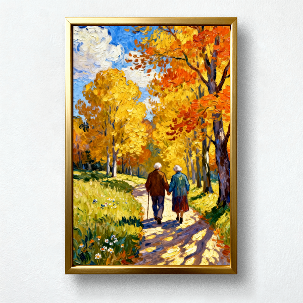 Paint by Numbers：Elderly Couple Walking in Autumn Forest