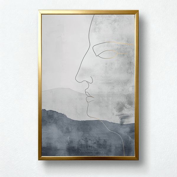 Stellar Mind – Abstract Minimalist Face Line Art | Blue & Gold Zen Portrait