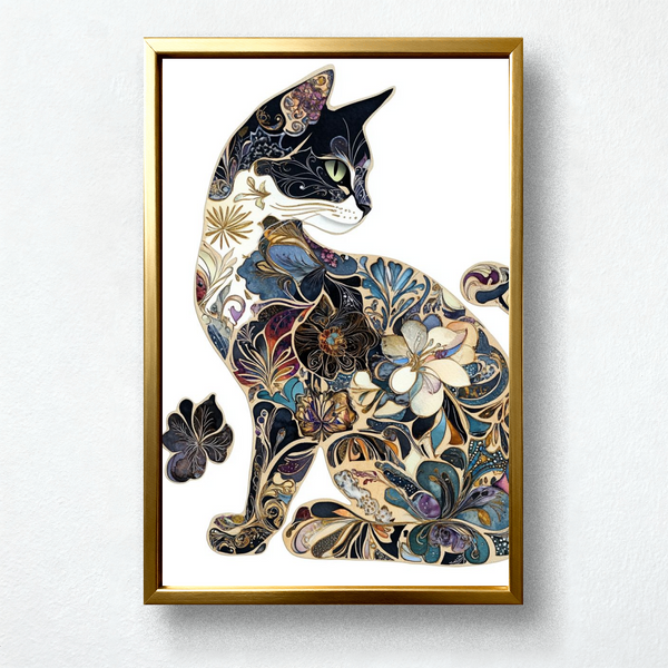 Elegant Flower Cat Paint by Numbers – Artistic Animal Painting Kit