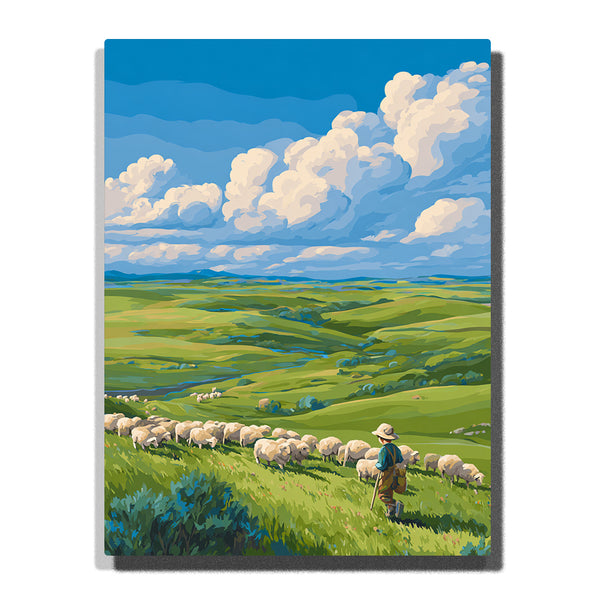 Good Shepherd on Green Hills – Peaceful Pastures & Gentle Blue Skies Paint by Numbers Kit | PaintEasy