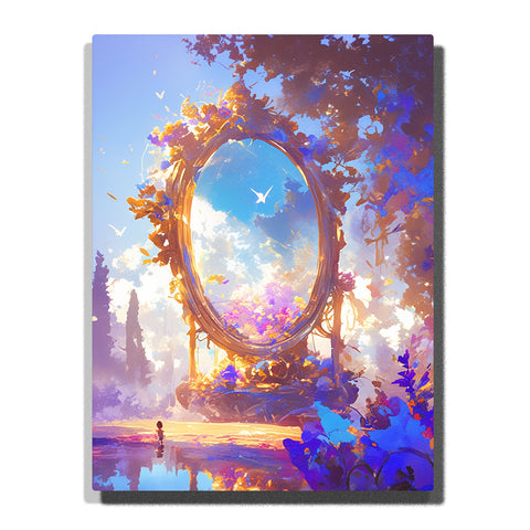 Paint by Numbers Kit – Enchanted Golden Portal in a Luminous Forest & Child by the Water – PaintEasy