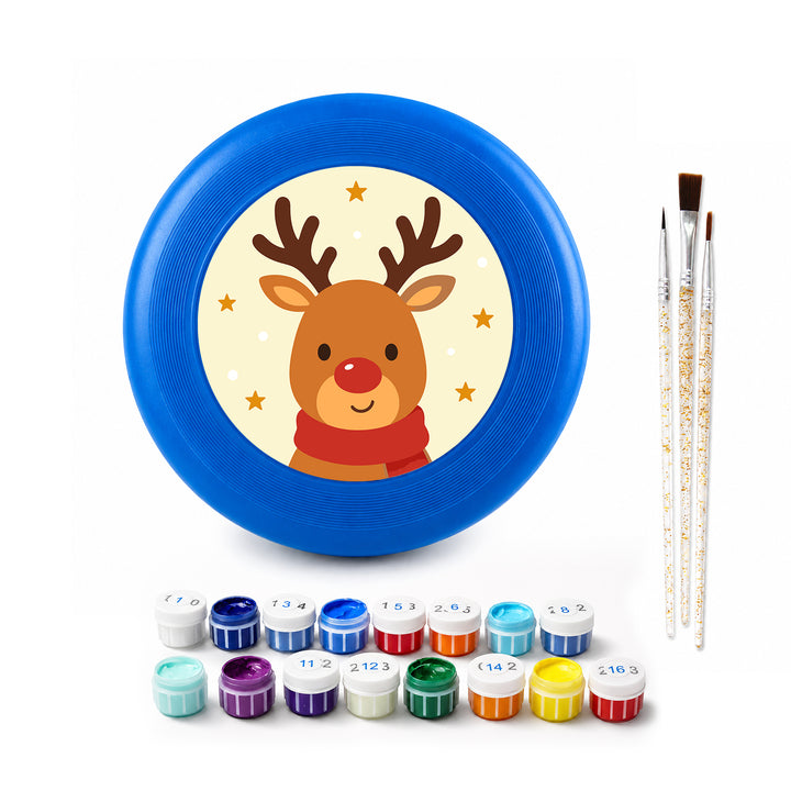 Christmas Reindeer Frisbee Kit - paint by numbers frisbee kit with acrylic paints and brushes