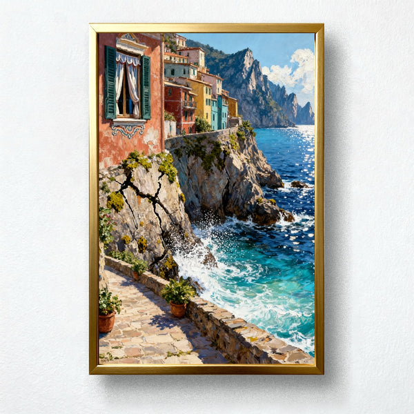 Mediterranean Path – Coastal Cliff Village Paint by Numbers Kit | Seaside Landscape Wall Art by PaintEasy