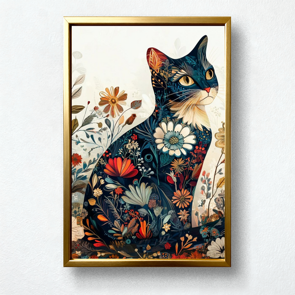 Elegant Flower Cat Paint by Numbers – Artistic Animal Painting Kit