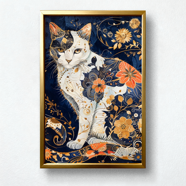 Japanese Floral Cat Paint by Numbers – Calming DIY Wall Art