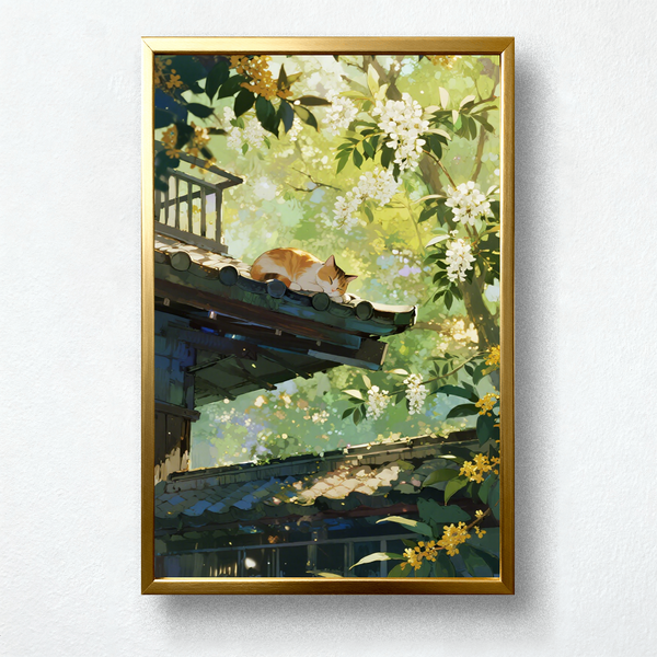 Paint by Numbers: Dreamy Sleep of a Cat in a Blossoming Yard