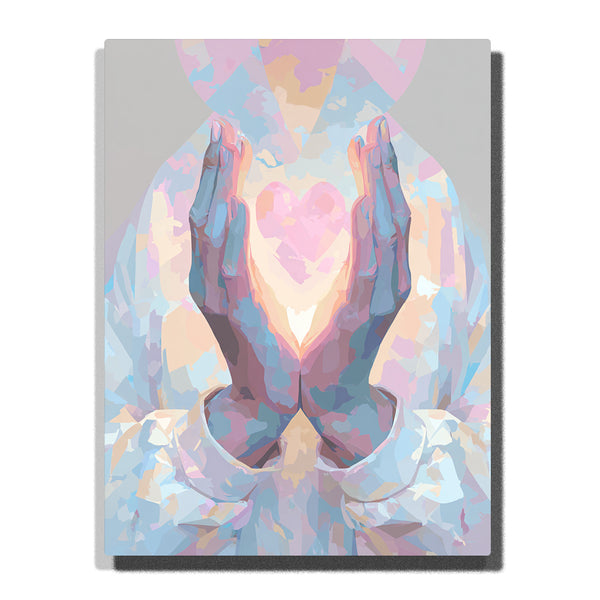Praying Hands Holding Heart of Light – Gentle Grace & Healing Faith Glow Paint by Numbers Kit | PaintEasy