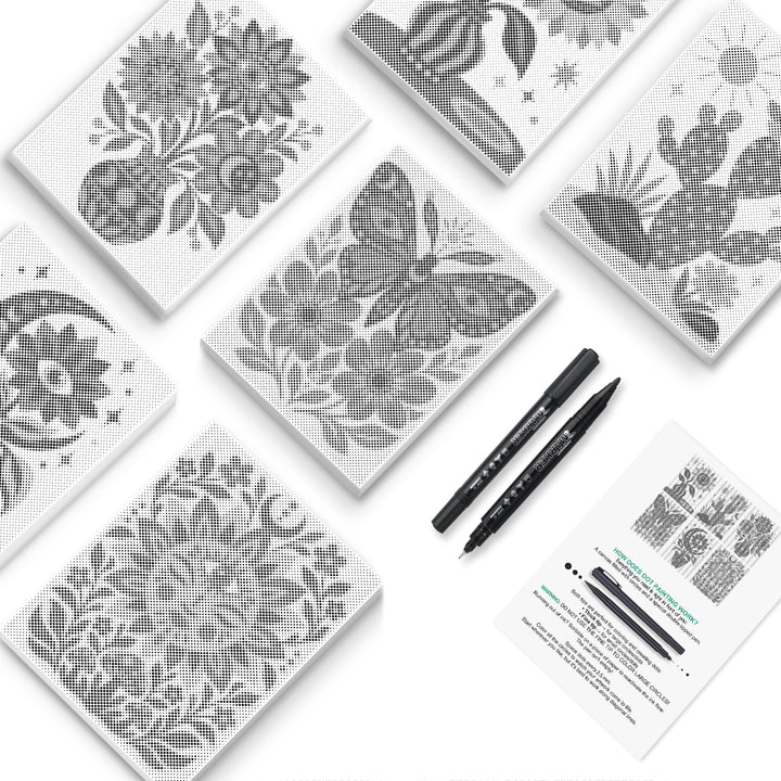 Hummingbird Garden Dot Painting Mini Set - PaintEasy dot painting mini set, hummingbirds, butterflies, cactus blooms, moonflowers and big garden blooms, cover