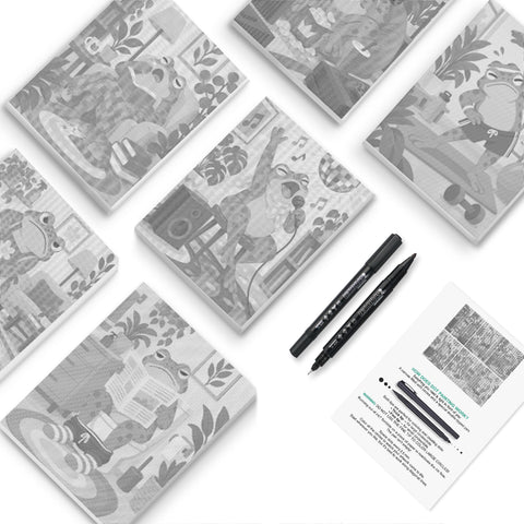 Cozy Frog Cottages Dot Painting Mini Set - PaintEasy dot painting mini set, frogs reading, baking and gardening in cozy cottage scenes, cover