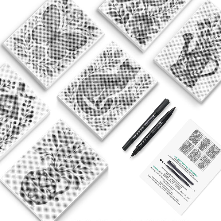 Butterfly Garden Vignettes Dot Painting Mini Set - PaintEasy dot painting mini set, butterfly wreath, curled cat, watering can and vase bouquets, cover