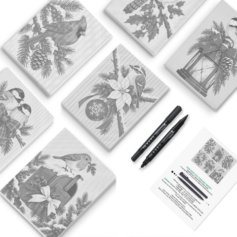 Winter Bird Holidays Dot Painting Mini Set - PaintEasy dot painting mini set, cardinal, chickadees, holly, poinsettia and a lit lantern, cover