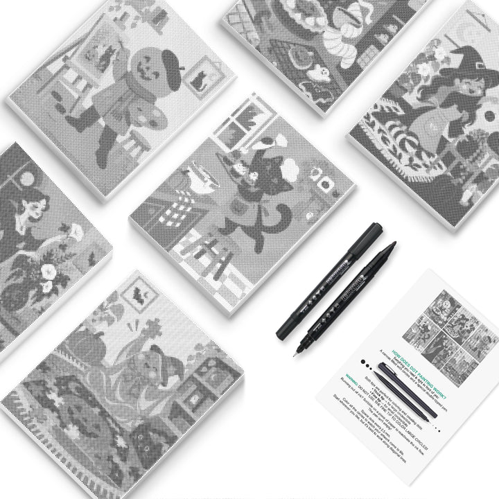 Little Artists Studio Dot Painting Mini Set - PaintEasy dot painting mini set, snowman painter in a beret, artist cats and dogs at easels in a cozy studio, cover