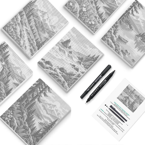 Mountain Valley Scenes Dot Painting Mini Set - PaintEasy dot painting mini set, peaks, pine forests, river valleys and alpine meadows, cover