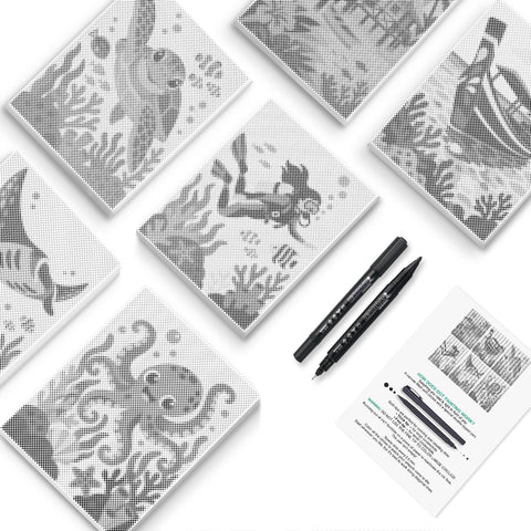 Ocean Giants Dot Painting Mini Set - PaintEasy dot painting mini set, shark, octopus, whale tail and deep-sea creatures in motion, cover