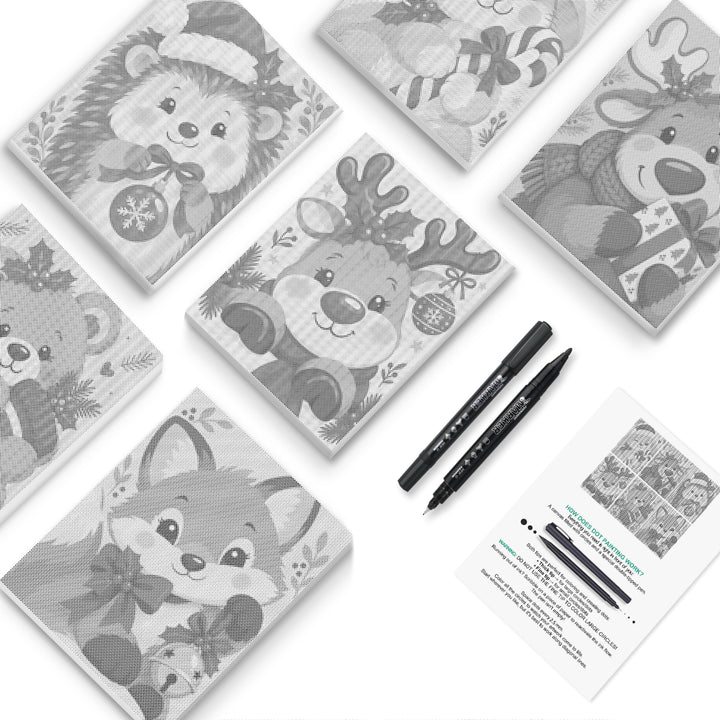 Jingle Forest Friends Dot Painting Mini Set - PaintEasy dot painting mini set, hedgehog in santa hat, reindeer with bells and berry fox, cover