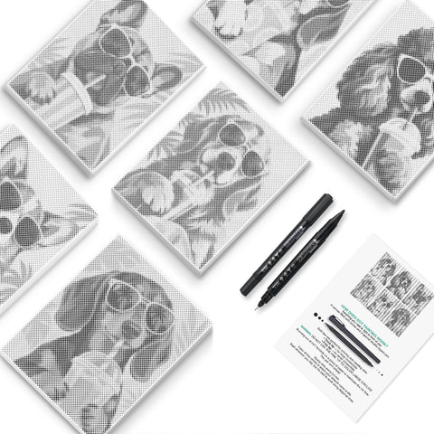 Cool Dogs in Shades Dot Painting Mini Set - PaintEasy dot painting mini set, french bulldog, poodle, beagle and dachshund wearing sunglasses, cover