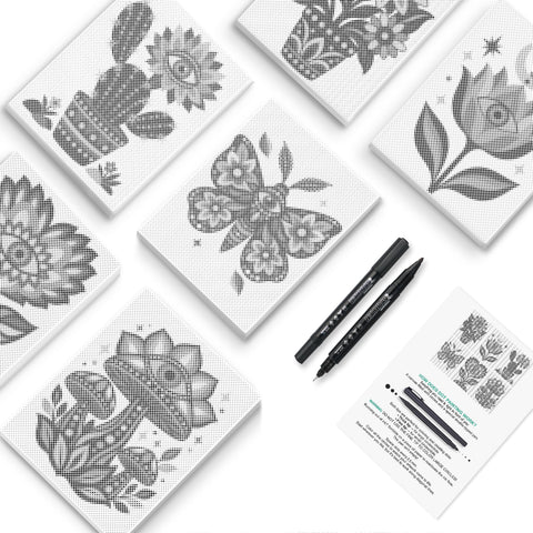 Potted Botanicals Dot Painting Mini Set - PaintEasy dot painting mini set, cactus pot, butterfly, mushrooms, tulip and leafy plant studies, cover