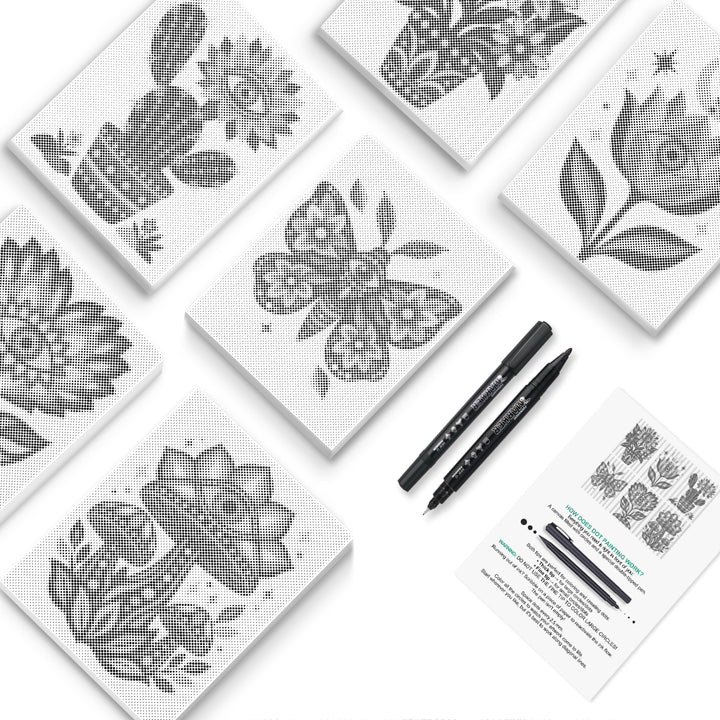 Potted Botanicals Dot Painting Mini Set - PaintEasy dot painting mini set, cactus pot, butterfly, mushrooms, tulip and leafy plant studies, cover