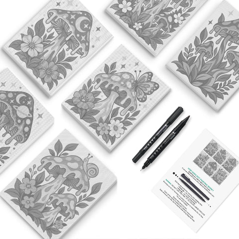 Mushroom Garden Magic Dot Painting Mini Set - PaintEasy dot painting mini set, spotted mushrooms with flowers, snails, moon and butterflies, cover