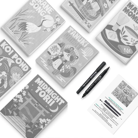 Japan Travel Posters Dot Painting Mini Set - PaintEasy dot painting mini set, Crane Song, Koi Pond, Midnight Torii and Taiyaki poster lettering, cover