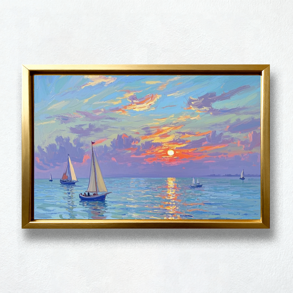 Paint by Numbers：Ocean Sunset with Sailing Boats