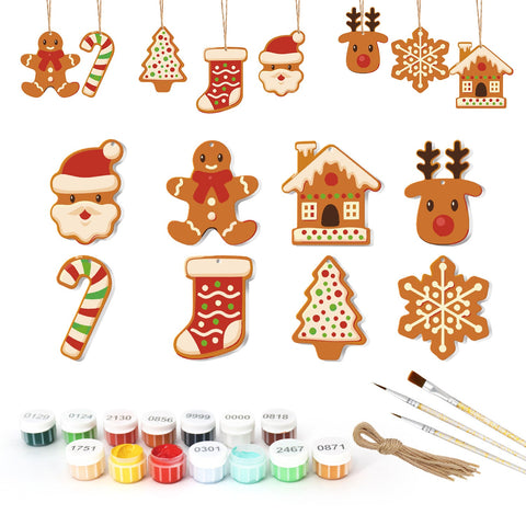 MBH01 paint by numbers Christmas ornament set on a white background, 8 designs with painting supplies