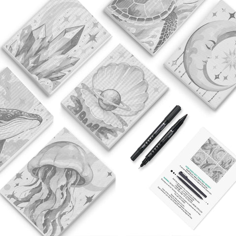 Moonlit Sea Crystals Dot Painting Mini Set - PaintEasy dot painting mini set, whale, jellyfish, pearl shell and crescent moon with crystals, cover