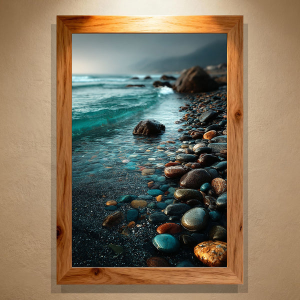 Tideborn Stones Paint by Numbers – Coastal Pebble Beach & Teal Ocean Waves | PaintEasy