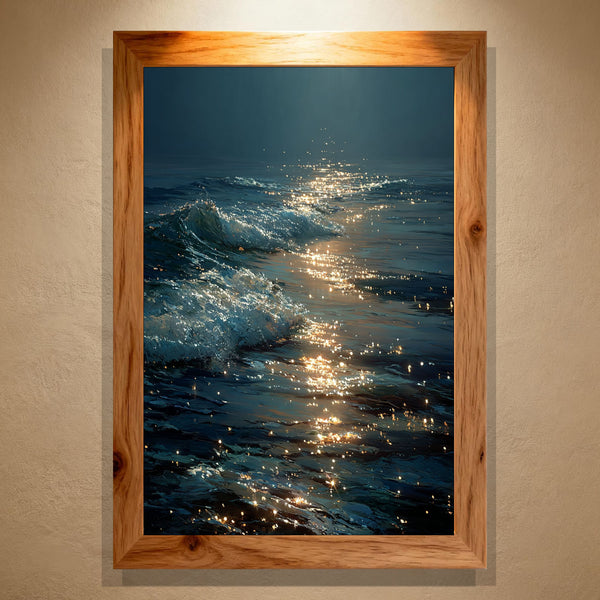 Moonlit Tides Paint by Numbers – Golden Glow on Deep Blue Waves | PaintEasy