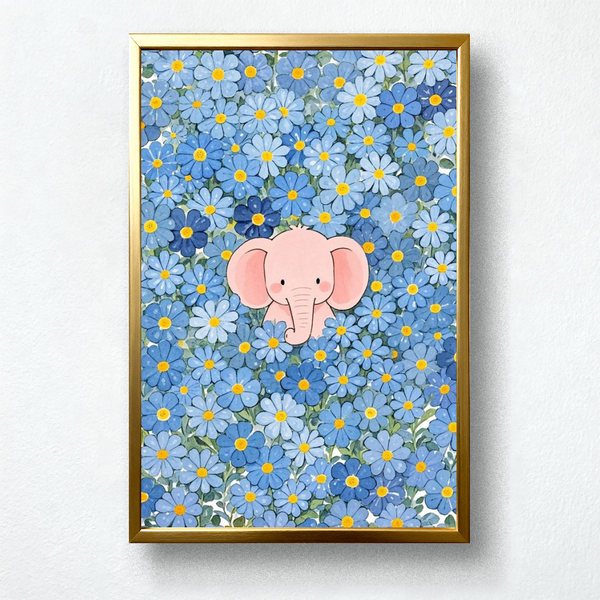 Paint by Numbers: Baby Elephant Among Blue Daisies