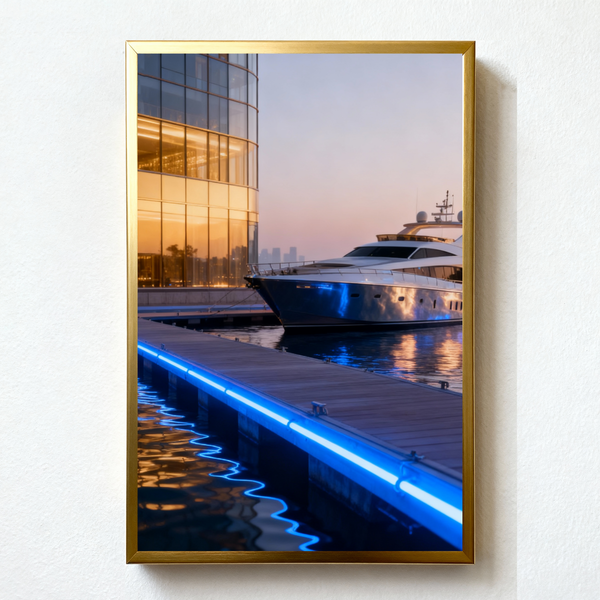 Golden Horizon Yacht Sunset Art | Luxury City Wall Art